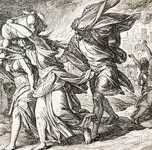 1922 Lot &amp; Daughters Fleeing From Sodom Wood Engraving Bible Story Vinta... - $19.99