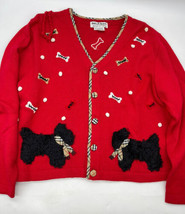 Jack B Quick Knit Cardigan Women&#39;s Size XL Red Scottish Terrier Scottie Dog - $26.59