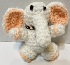 Vintage Handmade Crocheted Elephant Mini Plush White Orange 4 inches - $14.58