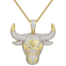 3.50Ct Round Cut Simulated Diamond Bull Pendant Necklace 14K Yellow Gold Finish - $298.03