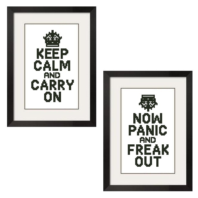 Primary image for 2 PATTERNS - KEEP CALM AND NOW PANIC CROSS STITCH PATTERNS -155