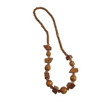 Wooden Bead Necklace Womens Vintage Jewelry 28&quot; Length Handmade Costume - £18.68 GBP