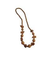 Wooden Bead Necklace Womens Vintage Jewelry 28&quot; Length Handmade Costume - £18.30 GBP