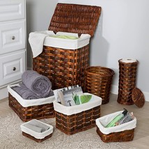 Brown Wicker 7 pc Hamper Set Laundry Storage Baskets Bins Liner Bathroom... - £120.01 GBP