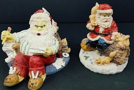 Santa Decorations Reading Mail &amp; Feeding Woodland Animals Set Of 2 Vintage - £14.25 GBP