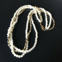 Vintage Lightweight Triple Strand Faux White Round Pearl &amp; Gold Colored ... - £10.42 GBP
