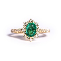 9k yellow gold emerald and diamond engagement ring - £1,851.00 GBP
