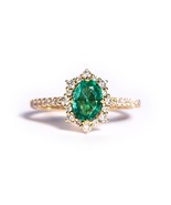 9k yellow gold emerald and diamond engagement ring - £1,311.91 GBP