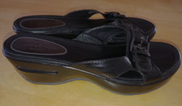 COLE HAAN BLACK OPEN-BACK/TOE WEDGE SANDAL-9B-GENTLY WORN-FAUX LEATHER?-... - £11.71 GBP