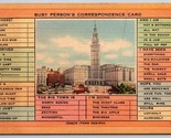 Busy Person Correspondence Card Terminal Tower Cleveland Ohio Linen Post... - $3.56