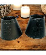 2 Yankee Candle Gray Tin Punched Metal Lamp Shades Duck Star Large Medium - $442.66 MXN
