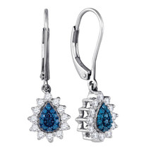 10k White Gold Womens Round Blue Color Enhanced Diamond Teardrop Dangle Earrings - $459.00