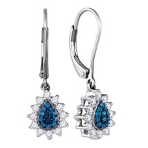 10k White Gold Womens Round Blue Color Enhanced Diamond Teardrop Dangle ... - £366.44 GBP