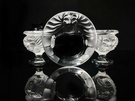 Lalique Crystal "Tete De Lion" Ashtray Trio image 8