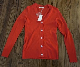 New Tory Burch Simone Cardigan Logo Button Sweater Size Xs Spark Red Nwt - £132.61 GBP