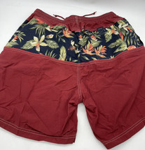 Izod Swim Trunks Men&#39;s Size XL Red Floral Print Drawstring Pockets - £10.50 GBP