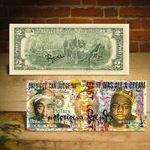 Tupac Shakur &amp; Biggie Smalls Genuine $2 Us Bill Rap Art - HAND-SIGNED By Rency - £16.18 GBP