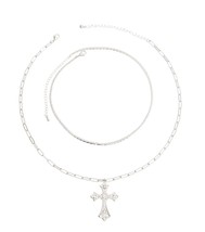 2 PCs Silver Link Chain Clear Rhinestone Syriac Cross Pendant Necklaces - £25.44 GBP