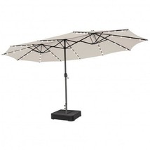 15 Feet Double-Sided Patio Umbrella with 48 LED Lights-Beige - Color: Beige - S - £201.55 GBP