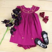 Burgundy Bishop Smocking Baby Girl Dress. Toddler Girls Summer Birthday Dress - £28.13 GBP