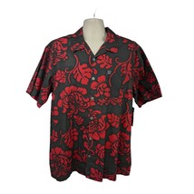 Quicksilver Mens Floral Gray Red Button Up Hawaiian Aloha Shirt XL Pocke... - $59.39