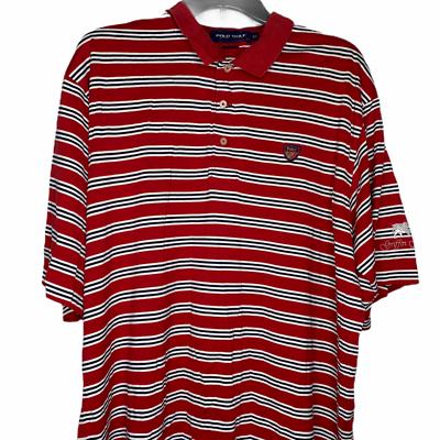 Primary image for Polo Golf Ralph Lauren Shirt Size XL Red With Navy White Stripes Crest Mens SS