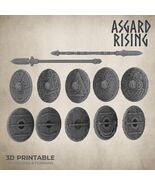 3D Printed Asgard Rising Shield and Spear Weapon Set 2 - 32mm D&amp;D - $9.90