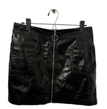 TOPSHOP Black Faux Leather Mini Skirt O-Ring Zipper Pull Detail - Size 8 - £15.46 GBP