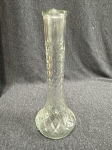 Vintage Clear Glass Bud Vase Quilted Diamond Pattern 9&quot; tall - $5.94