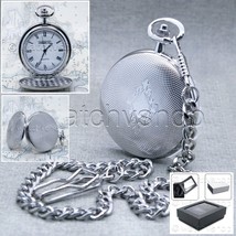 Pocket Watch Silver Color for Men with Roman Numbers Dial and Fob Chain ... - $21.99