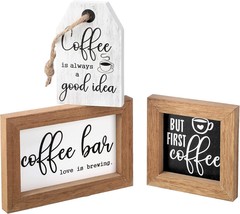 3 Pcs. Mini Coffee Bar Sign Farmhouse Coffee Wooden Sign But First Coffee Wood - £30.64 GBP