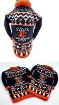 2 Titos Handmade Vodka Mini Knit Sweater Bottle Koozie Orange Navy Knit Lot - £13.34 GBP
