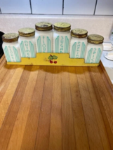 Vintage spice jars set and rack with new vinyl labels - £48.11 GBP