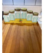 Vintage spice jars set and rack with new vinyl labels - $60.00