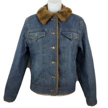 Marvin Richards Denim Jean Jacket Faux Fur Trim Lined Womens Size 8 Blue - £48.42 GBP