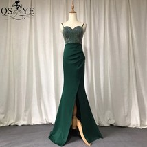Rill evening dresses spaghetti straps bead bodice party green prom gown sexy split long thumb200