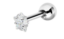 Stainless Steel Tragus with 4x4 mm Star CZ Crystal - £9.59 GBP