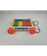 Vintage Playskool Pull Wagon With 13 Colored Wood Blocks Shapes Stacking... - £19.76 GBP