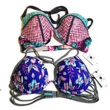 Shade &amp; Shore Bikini Tops Womens 34 C Lift Purple Blue Pink Floral Lot of 2 - £11.96 GBP