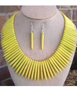 EXOTIC BOHO BRIGHT YELLOW TURQUOISE STICKS BEADED NECKLACE AND EARRINGS ... - £23.65 GBP
