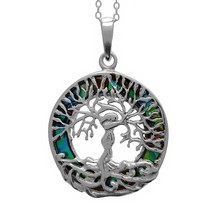 Sterling Silver 925 Tree of Life Pendant with Abalone Shell Judaica Gift - £83.23 GBP