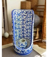 Porcelain Blue White Wall Table Hanging Sconce 8in Floral Bamboo Design - $30.58