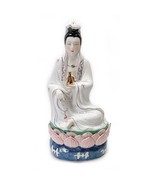 Chinese Porcelain Quan Yin On Lotus Statue 12.5&quot; Mid-Century 1960&#39;s Mid ... - $1,508.92 MXN