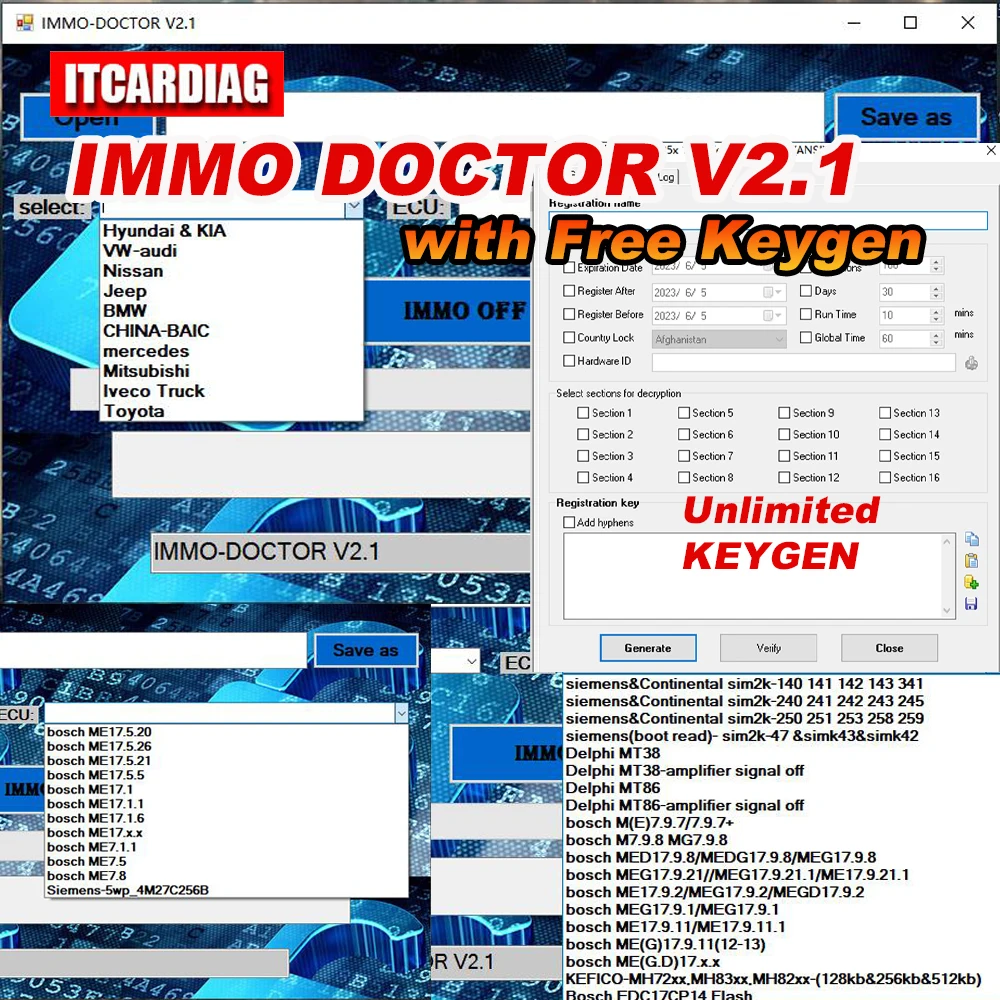 2023 Immo Doctor V2.1 With Unlimited Keygen Multi Immo Off Dpf Egr Dtc Remover - £81.53 GBP