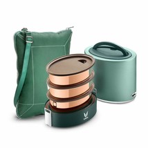 Vaya Tyffyn Green Copper-Finish steel Lunch Box with Bagmat,1000 ml,3 Containers - £105.23 GBP