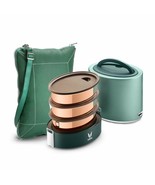 Vaya Tyffyn Green Copper-Finish steel Lunch Box with Bagmat,1000 ml,3 Co... - £104.02 GBP
