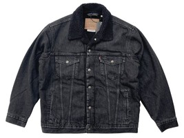 Levis Premium Mens Black Wash Vintage Relaxed Sherpa Denim Jean Trucker ... - $83.66