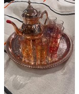 Cooper Tea set, Moroccan stainless steel teapot, tea glasses, Moroccan tray - $3,827.13 MXN