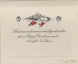 Vintage Christmas Card Red Birds Cottage in Snow Cardinals Flying 1920s - $7.91