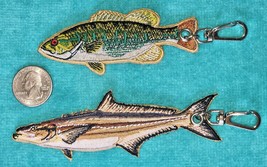 TWO (2) - EMBROIDEDED FISH KEYCHAINS - SMALLMOUTH BASS &amp; COBIA - FISHING... - £3.06 GBP